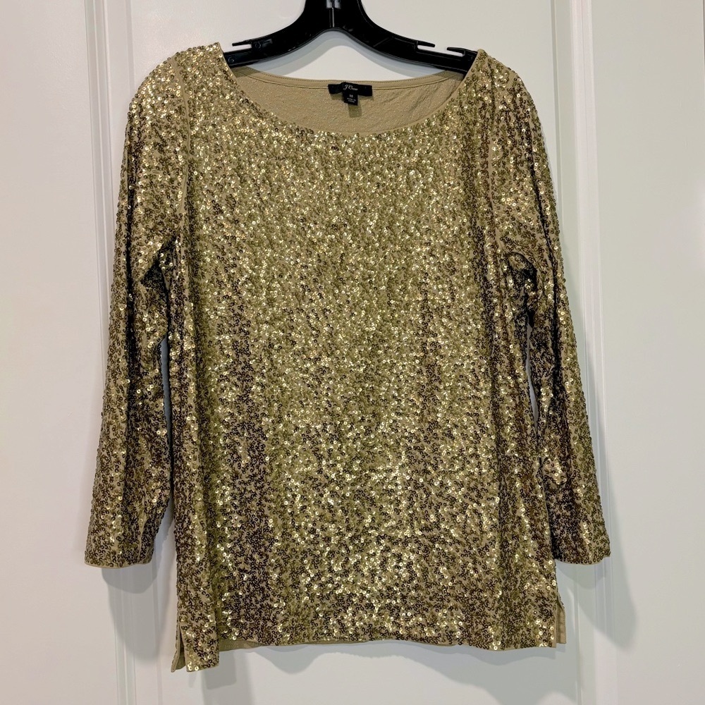 J. Crew Sequin 3/4 Sleeve Boat Neck Top Size Medium